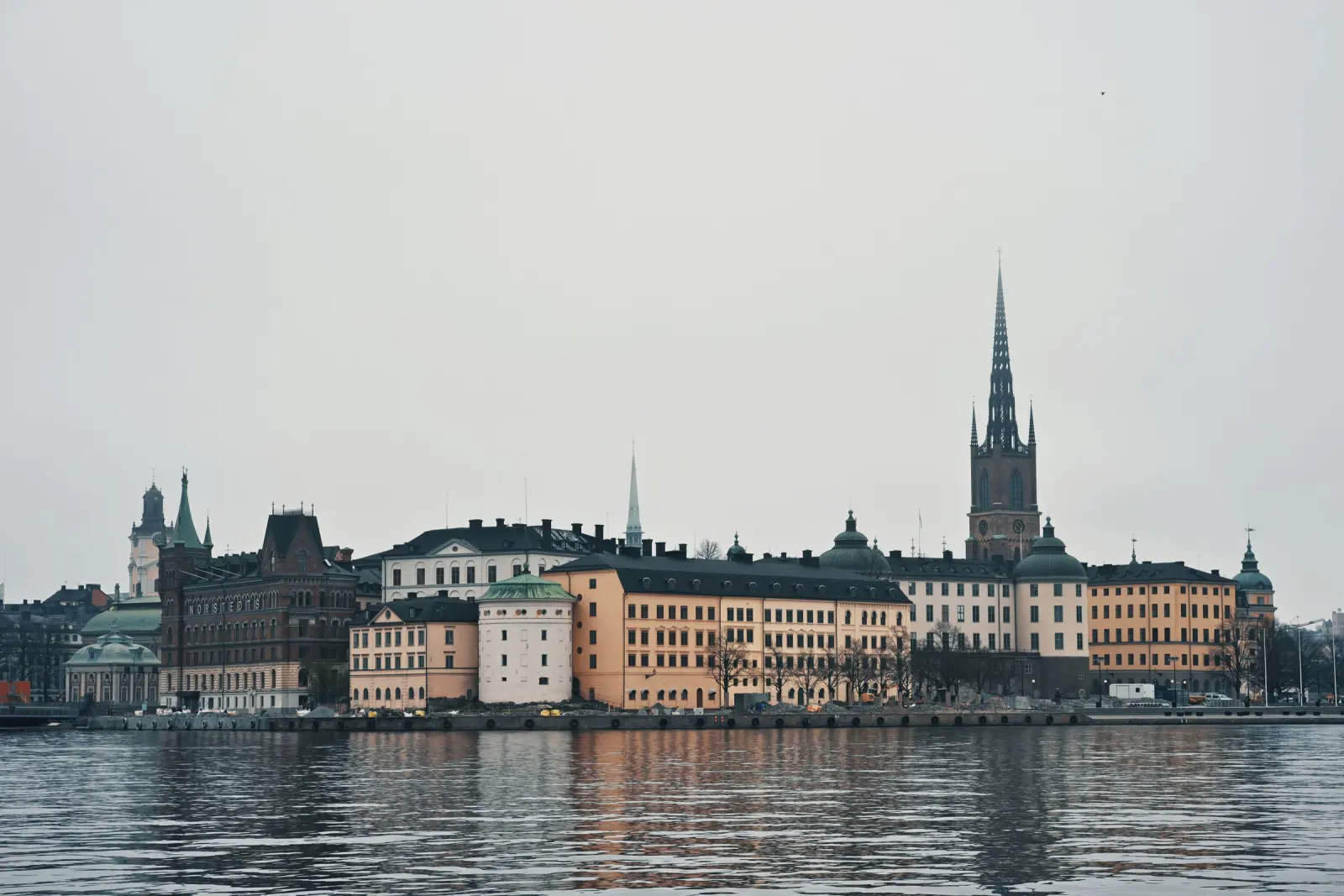 The Stockholm waterfront and the spires of Gamla Stan.
